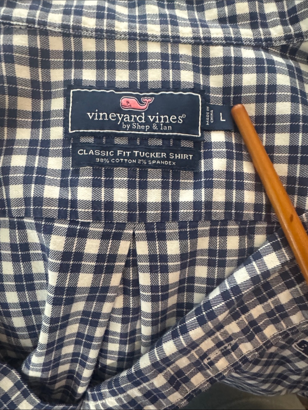 Vineyard Vines Men's Navy and White Plaid Button-Down Shirt - Picture 2 of 5
